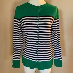 Christopher & Banks Women's S Button-Down Striped Knit Cardigan Stud Accent